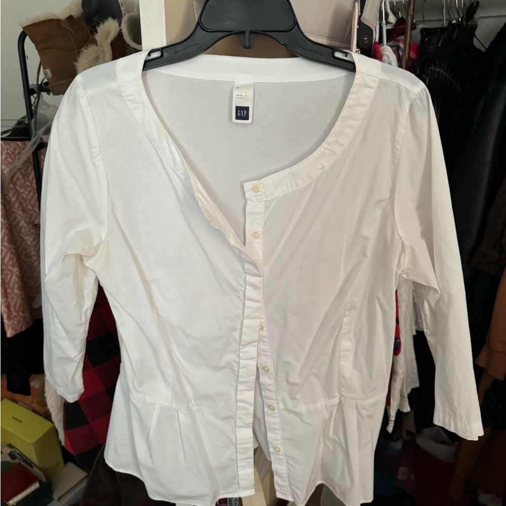 Gap white peplum blouse 3/4 sleeves